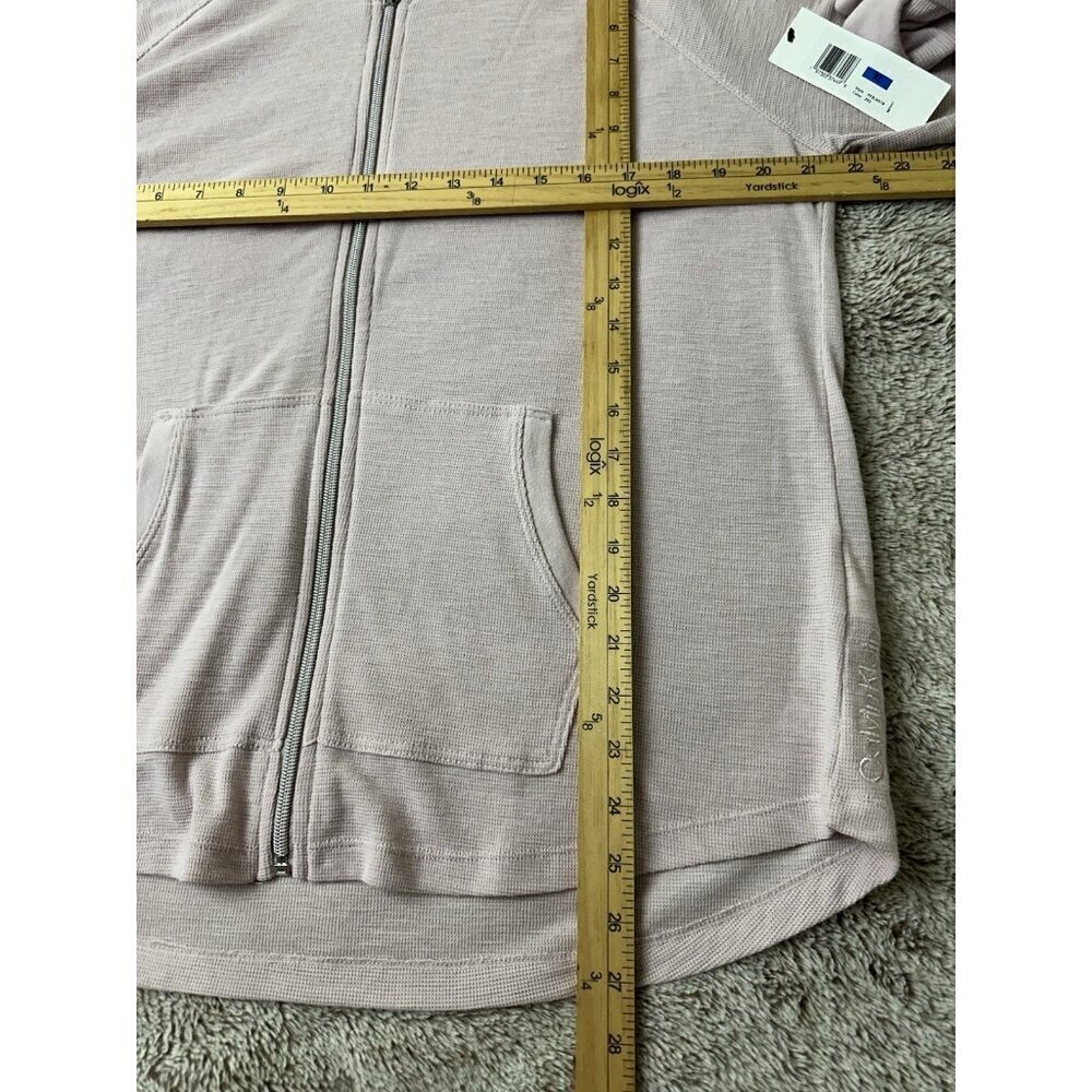 Calvin Klein Hoodie Womens Medium Brown Knit Performance Ruched Sleeve Full Zip - Picture 16 of 16